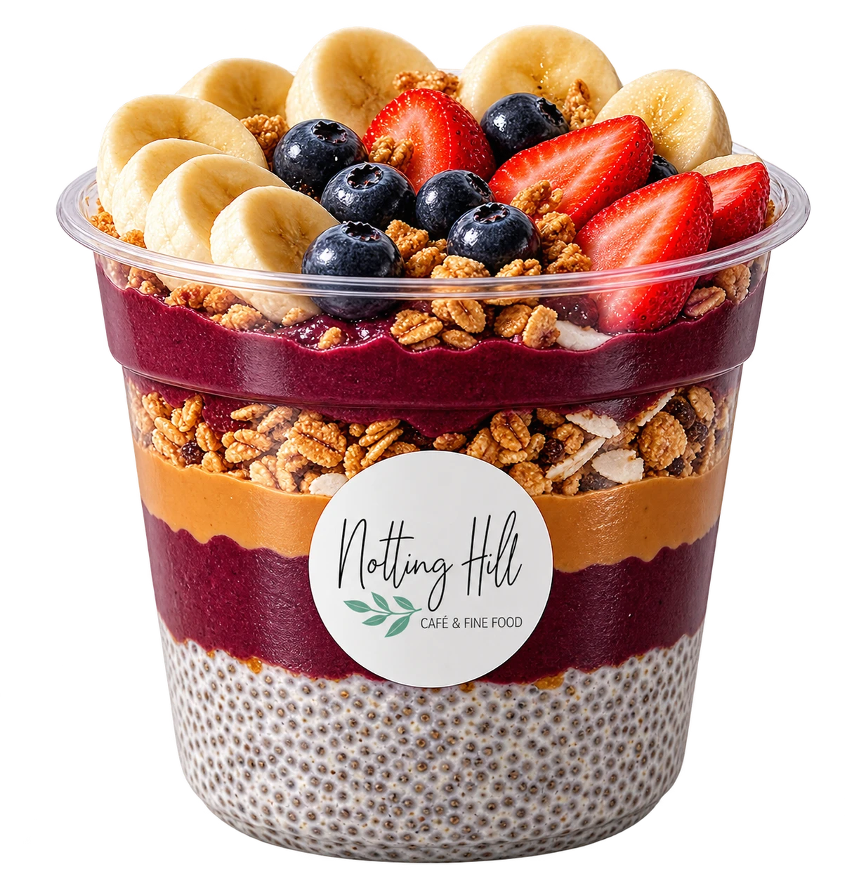 Finished açaí bowl with fresh fruit and toppings